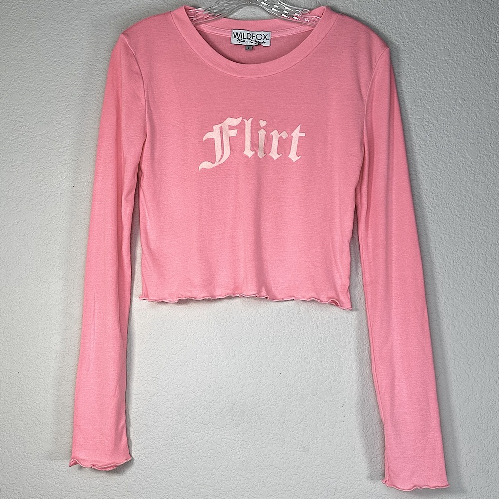 NWOT Wildfox REN Flirt Long Sleeve Crop Top Ruffled Hems Sz Large - Picture 1 of 9
